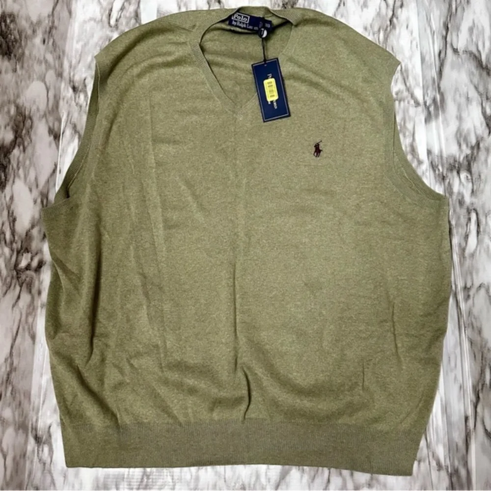 Polo Ralph Lauren Men Sz 3XB Green 100% Pima Cotton Golf Sweater Vest Preppy RL